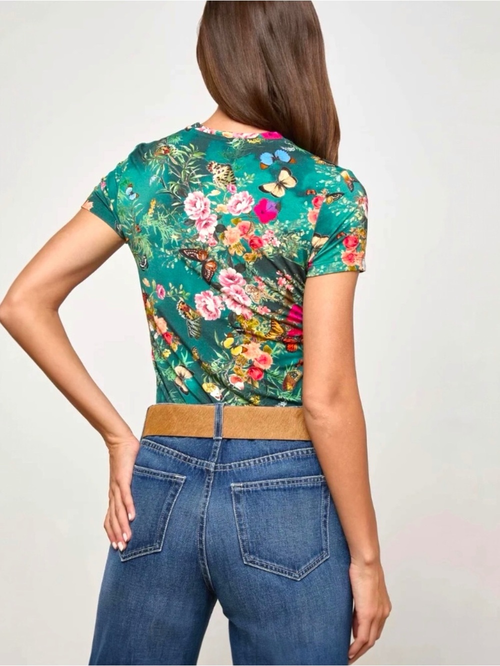 L'AGENCE Ressi Charonda Butterfly Floral Print Women’s Fitted Tee Size XSmall - Picture 3 of 12